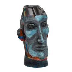 Head with Waterfall from Lake Placid by Michael Lucero, glazed and hand-painted earthenware, sold Mar 2024