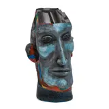 Michael Lucero, Head with Waterfall from Lake Placid, glazed and hand-painted earthenware