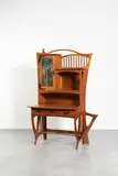 Gustave Serrurier-Bovy, Bureau - Bonheur du jour, 1898, Oak wood, blackened iron hinges and handles, opening with a glass door in the upper part, a drawer under the top