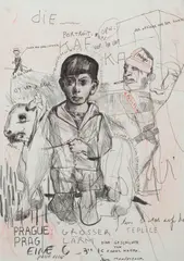 Stéphane Mandelbaum, Die Portrait von Kafka, Mine de plomb, crayon de couleurs et stylo bille sur papier