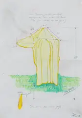 Jan Fabre, Esquisse du projet de la sculpture, L'homme qui donne du feu, Coloured pencil, graphite and bic on paper