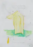 Jan Fabre, Esquisse du projet de la sculpture, L'homme qui donne du feu, Coloured pencil, graphite and bic on paper