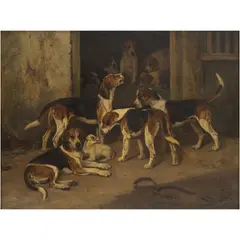 Escena Con Perros, EUROPA, SIGLO XIX, Óleo sobre tela