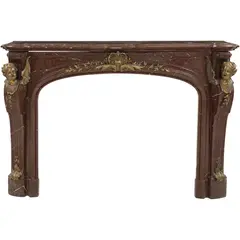 Frontal de Chimenea, FRANCIA, CA., 1900, Talla en mármol con guarniciones de bronce dorado