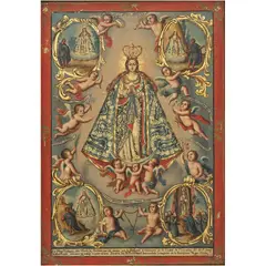 Virgen de Ocotlán Con Apariciones, MÉXICO, FINALES DEL SIGLO XIX, Óleo sobre tela