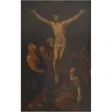 la Crucifixión, MÉXICO, SIGLO XVIII, Óleo sobre tela