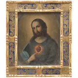 Sagrado Corazón de Jesús, MÉXICO, SIGLO XIX, Óleo sobre lámina de zinc