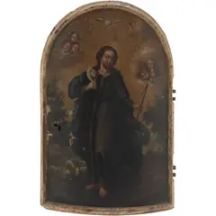 Puerta de Sagrario Con Buen Pastor, MÉXICO, SIGLO XVIII, Óleo sobre madera