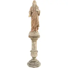 EUROPA, SIGLO XX by Sagrado Corazón de Jesús, Talla en alabastro sobre columna tallada en mármol veteado, sold Oct 2024