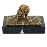 Albert Marionnet, CABEZA DE FAUNO, Bronce, acabado dorado; con base de mármol verde veteado