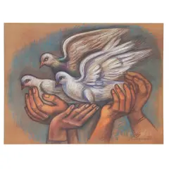 Raúl Anguiano, Palomas, 1987, Litografía Offset sin número de tiraje