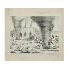 Raúl Anguiano, Hornos de cal de Tula, Hidalgo, 1946, Litografía P / P