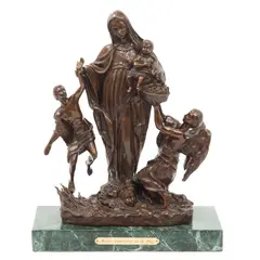 Madre Santísima de la Luz, MÉXICO, SIGLO XX, Bronce, patinado en color marrón; con base de mármol verde