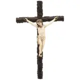 Cristo Crucificado, ORIGEN HISPANO-FILIPINO, CA., 1800, Talla en marfil con detalles entintados y policromados sobre cruz de madera tallada