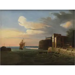 Édouard Pingret, VISTA MARINA, Óleo sobre tela