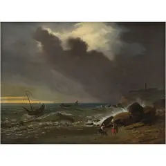 Édouard Pingret, VISTA MARINA, Óleo sobre tela