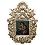 Virgen de la Merced, MÉXICO, SIGLO XX, Óleo sobre lámina de cobre; marco metálico con relieves a manera de acantos