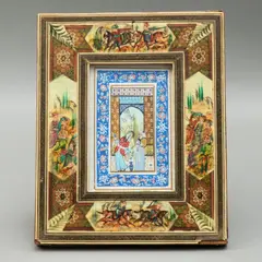 Pareja Real, SIGLO XX, Mixta sobre lámina sintética; marco con decoración taraceada