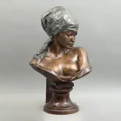 Busto de Nubia*, SIGLO XX, Bronce, patinado policromo
