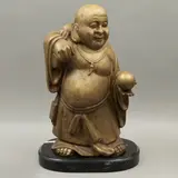 Buda de la Abundancia, SIGLO XX, Bronce, acabado dorado; con base de mármol negro