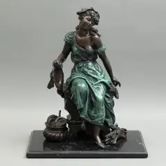 Campesina Sentada*, SIGLO XX, Bronce, patinado en color verde y marrón; con base de mármol negro