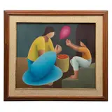Victor Manuel Cancino, Mujer Con Globo Rosa, Óleo sobre tela