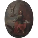 MÉXICO, SIGLO XVIII by San Juan Apóstol Escribiendo El Apocalípsis, Óleo sobre tela, sold Aug 2024