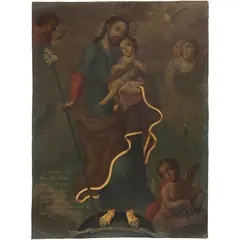 Sebastián Salcedo, SAN JOSÉ CON EL NIÑO, Óleo sobre lámina de cobre