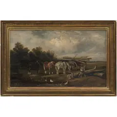 ESCENA EXTERIOR CON CABALLOS by Samuel Joseph Clark, Óleo sobre tela, sold Aug 2024