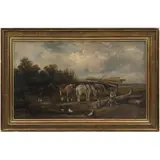 Samuel Joseph Clark, ESCENA EXTERIOR CON CABALLOS, Óleo sobre tela