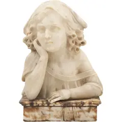 Busto de Niña, EUROPA, SIGLO XIX, Talla en alabastro con base de mármol veteado