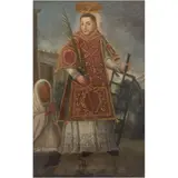 San Lorenzo Con Donante, MÉXICO, SIGLO XVIII, Óleo sobre tela