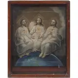 Trinidad Antropomorfa, MÉXICO, SIGLO XIX, Óleo sobre tela montado sobre madera