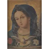 Virgen de la Encarnación, MÉXICO, SIGLO XIX, Óleo sobre lámina de zinc