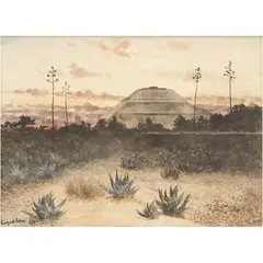 August Lohr, VISTA DE LA PIRÁMIDE DEL SOL EN, Acuarela sobre papel