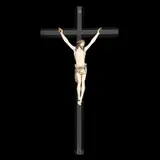 Cristo Crucificado, SIGLO XX, Talla en marfil, decoración esgrafiada, tinta negra; cruz ochavada de madera ebonizada