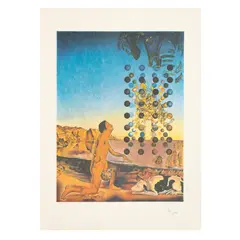 Salvador Dalí, Dalí, desnudo, contemplando extasiado cinco cuerpos regulares metamorfoseados en corpúsculos, Serigrafía 3 / 100