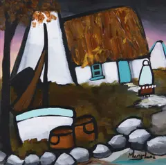 Mary- Lou, Moonlight Village, Oil on Board