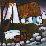 Mary- Lou, Moonlight Village, Oil on Board