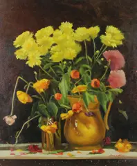 Terese McAllister, Poppies and Chrysanthemum, Oil