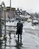 Trevor McElnea, Shaftsbury Square In Rain, Oil on Canvas