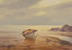 Donal McNaughton, Boat Tied To The Shore, Oil on Board