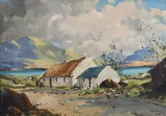 George McCullough, Irish Cottages, Oil on Canvas