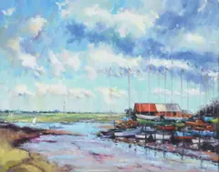 George Wilkin, The Boatyard, Norfolk, Oil on Canvas