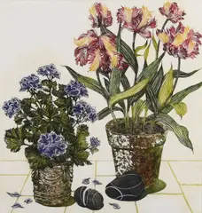 Jean Bardon, Parrot Tulips and Pelarganium, Signed Etching. Numbered 3 of 40.