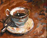 Lorna Millar, Coffee Break, Oil on Board