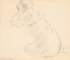 Mary Swanzy, Sitting Female Nude Study, Pencil and Charcoal on Paper