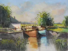 Norman J. McCaig, Lock Gates, Grand Canal, Oil on Canvas