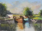 Norman J. McCaig, Lock Gates, Grand Canal, Oil on Canvas