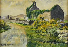 Patric Stevenson, Ruined Church, Dunfanaghy, Oil on Board